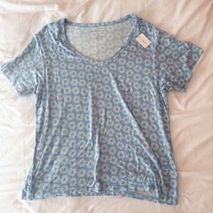 American Eagle Soft & Sexy Blue Floral V-Neck T-Shirt Size XS